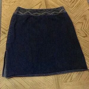Liz Claiborne Lizwear denim Jean Skirt 14 petite embroidered waist design modest